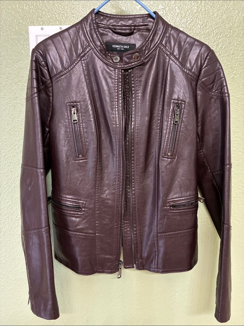 Kenneth Cole Women's Dark Burgundy polyurethane Leather Moto Jacket! Never worn!